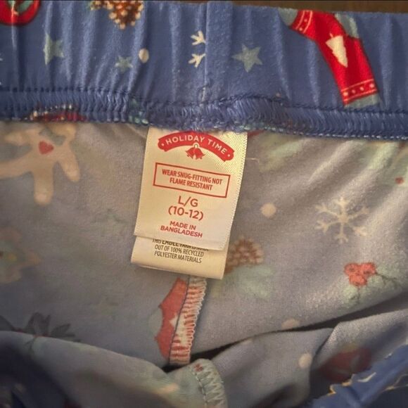 Holiday Time Oh What Fun! Kids Christmas Pajamas Blue L 10-12 - Picture 5 of 5